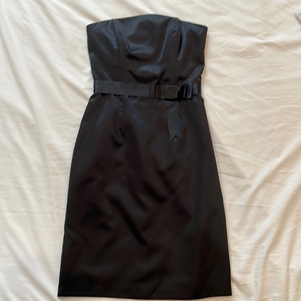 Corey Lynn Calter strapless black satin dress